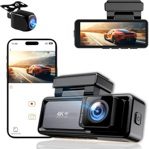 4K+1080P DUAL Dash Cam Front and Rear, Dual Car Camera, 3.2” IPS Dashcam for Cars with FREE 64GB Card Included,Night Vision, 170°Wide Angle, WDR, 24H Parking Mode with Loop Recording and G-sensor