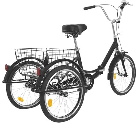 Poyujkyhr 20 Zoll Faltbares Dreirad Für Erwachsene Kohlenstoffreichem Lastenfahrrad 3 Rad Fahrrad Senioren Dreirad Fahrrad Cityräder Cruiser Höhenverstellbar Dreiräder Mit Korb (Schwarz)