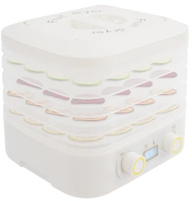 JAYEUW Deshidratador de alimentos de 5 niveles, deshidratador de frutas con 5 compartimentos, indicador LED, 35-70 °C, temporizador 1-48 h, deshidratador para carne, frutas y verduras, sin BPA (blanco