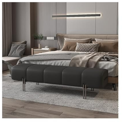 WANGHAI-666 Nachttischbank Bett-Endhocker, Schlafzimmer-Bett-Vorderhocker, Bettcouch, Leder, minimalistisch, Garderoben-Sofa-Hocker, Softpack-Schuh, Lange Bank Bank am Fußende des Bettes(Schwarz)