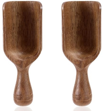 BOXOB 2pcs Petites Cuillères à Café en Bois d’Acacia, Cuillères Mesurer Polyvalentes Petites Cuillère Doseuses en Bois Outil Cuisine pour Café Moulu Grains Sucre Épices Sels Bain