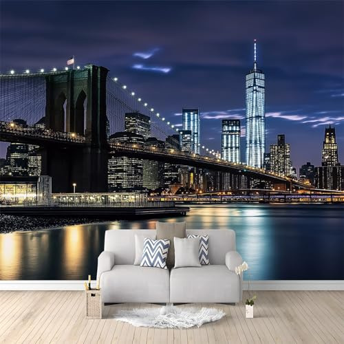 WHUOEUCO Papel Pintado 3D Vista Nocturna De La Ciudad De Nueva York 250x175 cm Fotomurales Tejido No Tejido Papel Tapiz Grande Murales Fotográfico Moderno Decoración de Paredes
