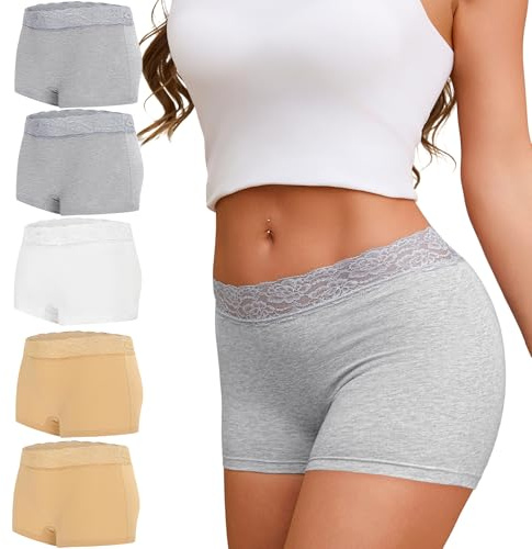 Leversic Culotte Donna Cotone Vita Alta in Pizzo Intimo Donna Comodo e Traspirante, Shorty Invisibile Senza Cuciture, Slip Coprente Elegante