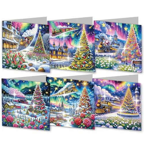 Diamond Painting Karten Set Geburtstag Diamant Malerei Karten, DIY Handgemachtes 5D Diamant Malerei Grußkarte für Oma Opa Freundin Freunde Einzigartiges Geschenk zum Geburtstag (weihnachtsbaum)