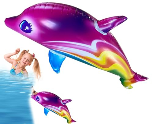 Delphin Float Cartoon – 86 x 39 x 25 cm Spielzeug, aufblasbar, Wasserspielzeug aus PVC, Sommerdekoration für Partys mit leuchtenden lustigen Farben, Spielzeug für