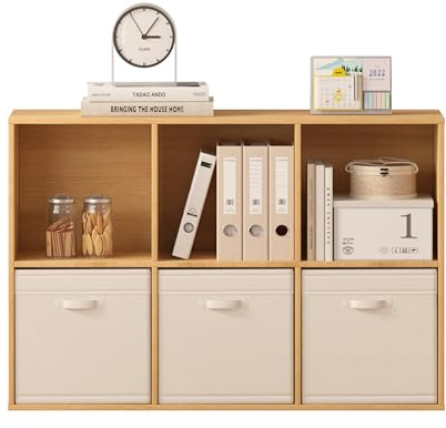 Jpiziso Cube Storage Organizer Bookshelf,Closed Back Display Bookcase,Cubby Shelf for Home Office,Living Room,Kids Room,Large Capacity Cube Storage Unit,6-Cube 35.98L x 9.45W x 24.09H,Natural Wood