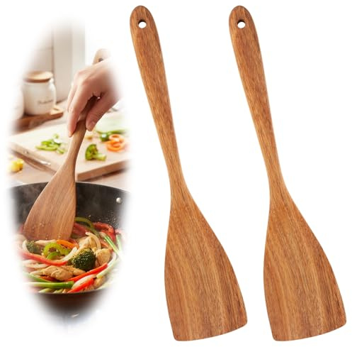 2er Set Pfannenwender Kochlöffel Holz Set aus Holz hitzebeständig | Pfannenwender Holz, Antibakteriell, Kochen Backen, Küchenhelfer, langlebig, Naturholz, Pfanne Wok, Spülmaschinenfest