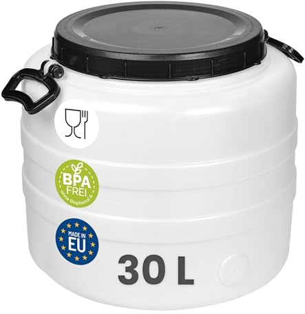 Garronda 30 L Weithalsfass Futtertonne HDPE Gärfass Wasserbehälter GD-0187 | Mit Deckel, für Wasser, Lebensmittel, Lagerung und Fermentierung, als Kunststofffass, Regenfass, Gärbehälter und Vorratsfass