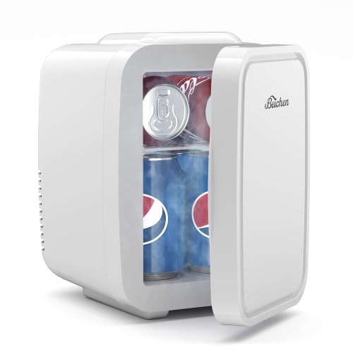 BEICHEN Mini Fridge 4 Litre/6 Cans |AC/USB| for Home Car,Ultra-Quiet <25dB | Thermoelectric Cooler, Portable Small Fridge for Skincare Cosmetics Drinks and Snacks for Bedroom,Office,Car,Dorm