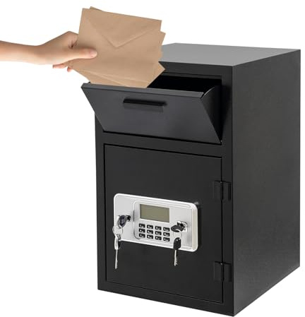 Cassaforte da 37 l con fessura, serratura elettronica con codice e 4 chiavi di emergenza, meccanismo di allarme, montaggio a parete o a pavimento, cassaforte per negozi, casa, hotel e ufficio