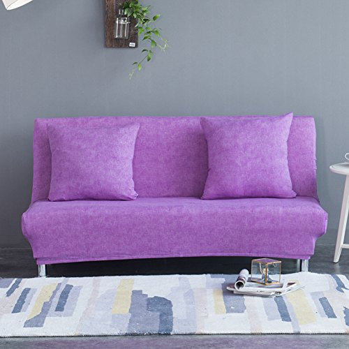 Sofabezug für Klappsofas ohne Armlehnen, mit Leinenmuster, einfarbig, Stretchmaterial, Polyester/Elasthan, violett, M:160-195CM