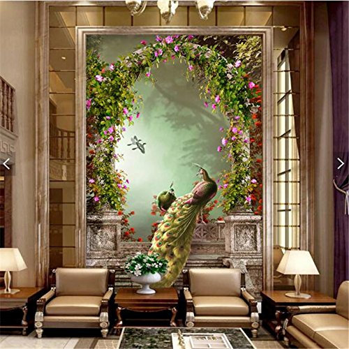 LHDLily 3D Papier peint Wallpaper Fresque Mural 3D Wallpaper Fresques Stickers Muraux Épaississement Photo Personnalisé Rétro Peacock De Style Européen Roman Prix Salon Tv 400Cmx300Cm