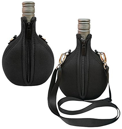 Eff Em Concept BocksCooler for Bocksbeutel Bottles Wine Bottles for Wine Hiking, Wine Resistant, Wine Drinking, Garden Party (Black, Pack of 2)