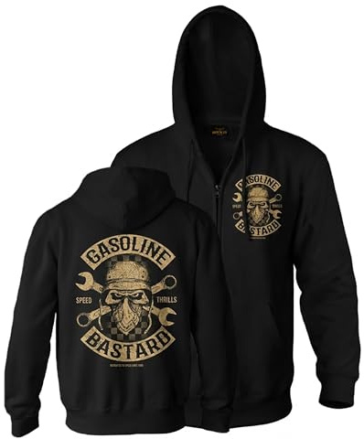 Triton Style Gasoline Bastard Biker men's zipped hoodie, hooded pullover, jacket, sweater by ROCK-IT Apparel, biker jacket, sizes S-5XL, colour black 4XL