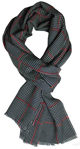 Rotfuchs Wolle Baumwolle Herren Damen Unisex Schal 200 x 55 cm grau Karo & Hahnentritt Made in Germany