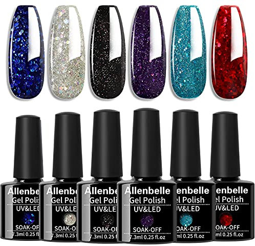 Allenbelle UV Nagellack Set 6 Farben,Gel Nagellack Geschenkset,Shellac Set Uv Gel Nail Art,Soak Off UV LED Gel Nagellack (022)