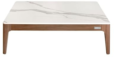 Angel Cerdá – Mesa Centro Diseño con Tapa de Porcelánico y Estructura de Madera en Nogal | Mesa de Centro Cuadrada Contemporánea, Elegante | Base de Madera | Ideal para Salón | 100 x 100 x 30 cm