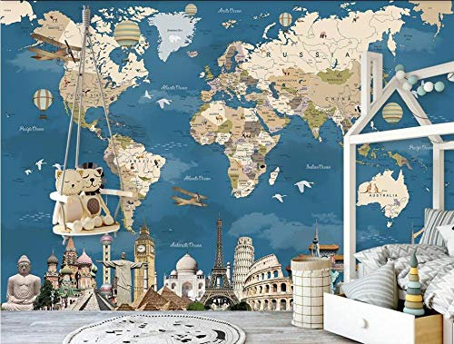 Papier peint intissé Carte du monde vintage 300x210 cm -6 pièces 3D Murale Poster Tableaux XXL Photo Muraux pour Chambre art mural Salon Tableaux Tapisserie Muraux Décoration Murale