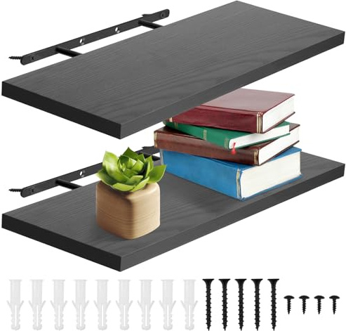 GWCYMYD 2 mensole da parete 40 x 15 x 1,5 cm, con supporto invisibile, montaggio a parete, elevata portata, per camera da letto, cucina, ufficio, soggiorno (nero)