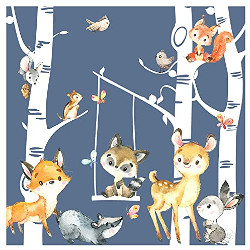 Little Deco Wandtattoo Wandsticker Kinderzimmer Tiere Wald Birkenstämme Wandaufkleber Wanddeko Babyzimmer Spielzimmer Wandbild Kinder Mädchen Junge DL660
