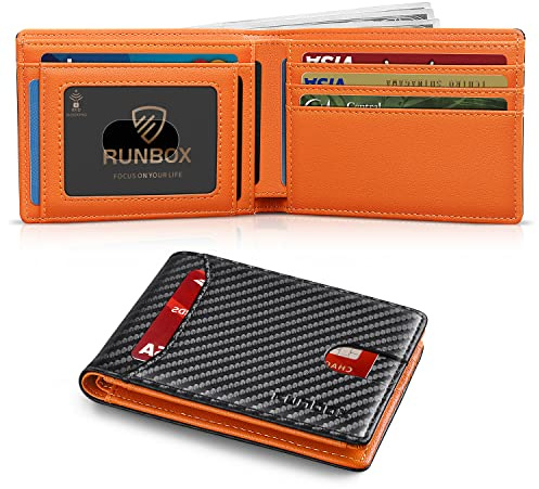 RUNBOX Wallet for Men Slim 11 Credit Card Holder Slots Leather RFID Blocking Small Thin Men's Wallet Bifold Minimalist Front Pocket Large Capacity Gift Box
