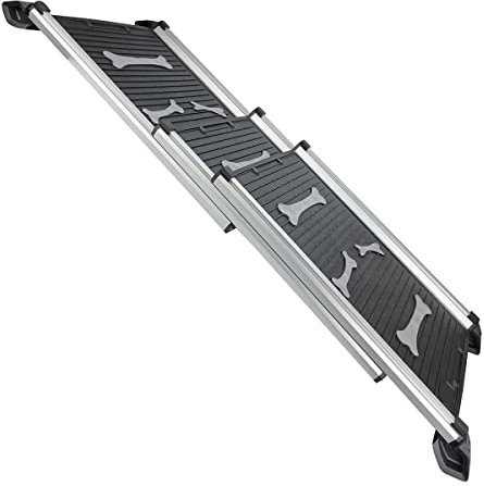 KATSU Tools Hunderampe Auto Klappbar, 70kg/150lbs Tragfähigkeit, 71cm-156cm Aluminiumlegierung Tragbar Faltbar Leichte Anti-Rutsch Oberfläche Teleskopische Hunderampe für Haustiere