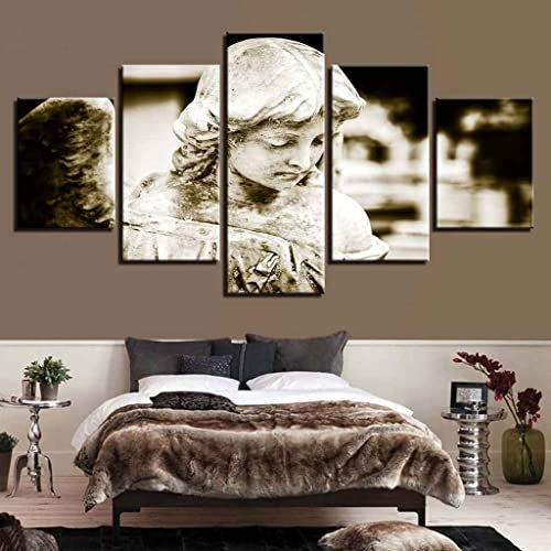 JBUTXE 5-teiliges Wandbild, Engels statue Kunstdruck auf Leinwand 5 aufeinanderfolgende Gemälde HD Poster Kunst Wanddekoration Moderne Dekoration für Zuhause 150x80cm (B x H)