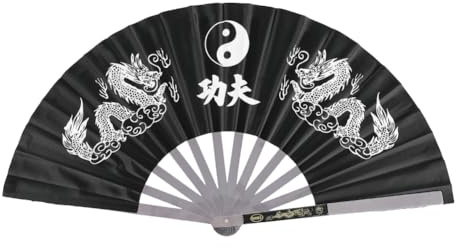 Tai Chi Fan, Edelstahl Kung Fu Fächer Großer Faltbarer Handventilator Nylonstoff Performance Chinesischer Handheld Festival Geschenk Handwerk Faltfan Tanz Für Wanddekorationen Tanzübungen Training