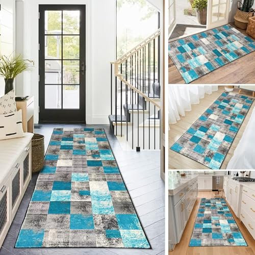 BAYUE Läufer Teppich Lang Flur rutschfest Waschbar 50X200CM,Modern Küchen Teppich Polyester Dauerhaft, Schlafzimmer Muster Carpet, für Wohnzimmer Büro Esszimmer, Anpassbar Teppichläufer Meterware