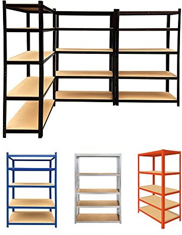 5 Tier Heavy Duty Metal Shelving Racking Unit, Multifunctional Steel Kitchen Storage for Microwave Oven Spices, Pots, and Pans, Workshop Storage Racking Garage Shelving, Free Standing Storage Units