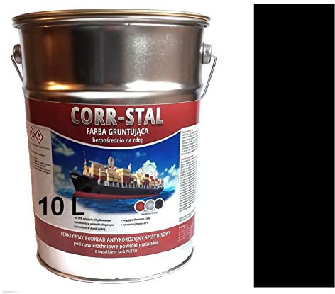 CORR-STAL Metallschutzlack, Rostschutzfarbe, Metallfarbe außen, Grundierung gegen Rost, Farbe für Metall, Rostschutzgrundierung Korrosionsschutz, Metallack, Aluminium-Zink. (10 Liter, Schwarz)