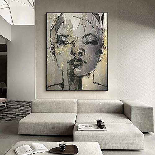 Face Black Leinwandbild XXL Figur Gemälde Poster und Drucke Wandkunst Bilder für Wohnzimmer Home Wanddekoration Kunstwerke 80x122cm Rahmenlos