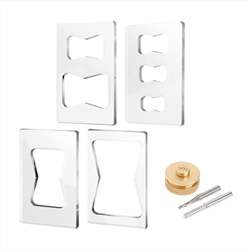 POWERTEC 71801 6,35 mm dicke Acryl-Fliege, transparent, Schmetterlingsschlüssel, dekoratives Inlay-Set (4 Stück) mit 1/8 Hartmetall-Frässtift, massives Messing-Inlay-Set und massives Messing-Inlay-Set