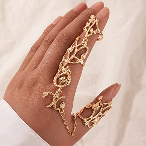 Bysonglezai Ringe Damen Ring Herren Schmuck Frauen Geschenk Coole Ringe Ringe Mit Ketten Gothic Schmuck Hohl Geschnitzte Ringkette Fingerring Paar Frau Set