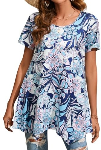 Enmain Damtunika, skjorta, långärmad/kortärmad blus, tunika, blommor, lång skjorta, ledig, elegant 3/4 ärmar rund hals, långärmad blus, tunika, toppar för kvinnor S–3XL, XL