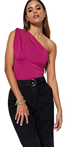 Trendyol Women Plain Thin Knit Bodysuit Body da Donna in Maglia Sottile Tinta Unita, Fucsia, S