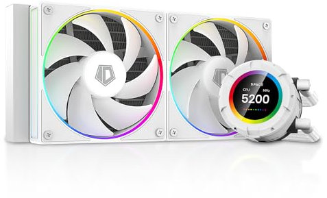 ID-COOLING SL240 WHITE CPU Liquid Cooler with Display, Customizable 2.1 LCD Display for Images or Performance Metrics, 240mm AIO Cooler, Dual AF127 ARGB Fans, Fits Intel/AMD