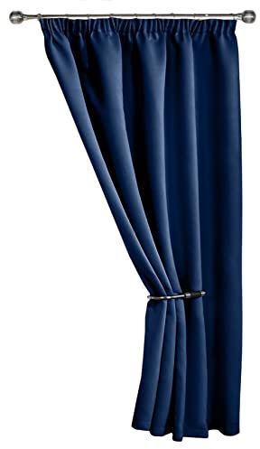 Emma Barclay Cali Pencil Pleat - Woven Thermal Blackout Pencil Pleat Door Curtain in Navy - Width 66 x 84Drop (168x213cm)