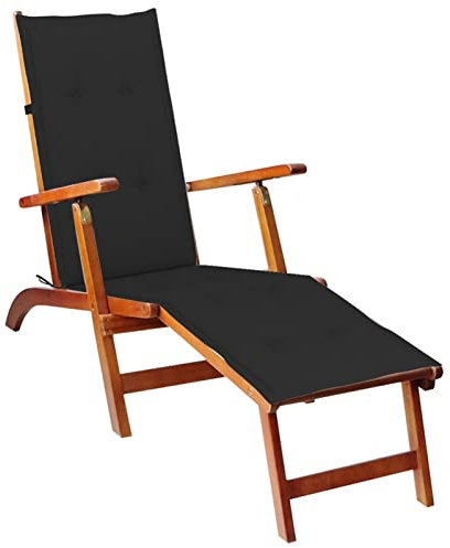 CIADAZ Liegestuhl mit Fußstütze und Auflage, Gartenliege, Relaxliege, Sonnenliege, Terrassenstühle, Deckchair, Beach Chair, Saunaliege, Akazie Massivholz