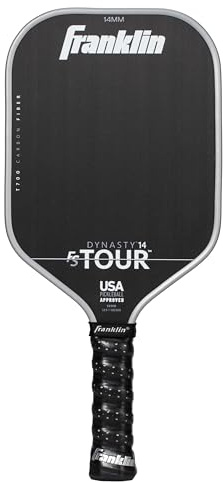 Franklin Sport Pro Pickleball Paddle - FS Tour Series in Fibra di Carbonio - Ufficiale USA Pickleball (USAPA) Approvato - Dynasty Pro Player - 14 mm Polymer Core - Grigio