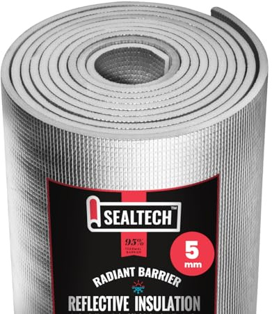 SEALTECH Heavy Duty 5mm Reflective Insulation Roll - Premium Foam Core Radiant Barrier for Energy Conservation -Commercial Grade Soundproofing Thermal Shield for Indoor and Outdoor Use (8 X 125')