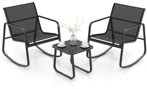 COSTWAY 3-TLG. Gartenmöbel Set, Balkonset mit 2 Stühle und Tisch, Balkonmöbel mit sanfter Schaukelbewegung, Terrassenmöbel, Gartengarnitur, Sitzgruppe für Terrasse, Balkon, Garten