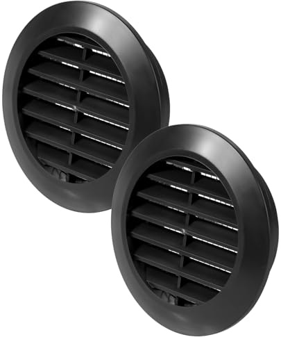 Vent Systems 60 mm / 2.36 Inch - Pack of 2 Black Door Air Register - Ventilation Grille - Indoor Vent Grates - Bathroom, Cabinet, Garage Through The Door Vent Cover