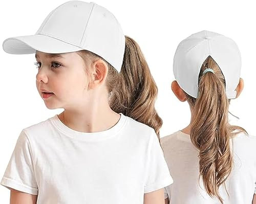 HERUAI Kinder Baseballkappe mit Pferdeschwanz für Mädchen Jungen Golf Visor Hut Basecap Sonnenblende Hut UV-Schutz Schirmmütze Sommermütze Junior Sommerhut Tennis Kappe Sonnenhut Visier UPF 50+