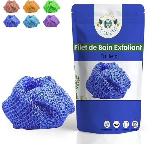 Filet de Bain Exfoliant Africain à Double Texture, Côté Doux et Côté Exfoliant pour un Soin Corporel sur Mesure – SUXNID Cosmetic (Bleu)