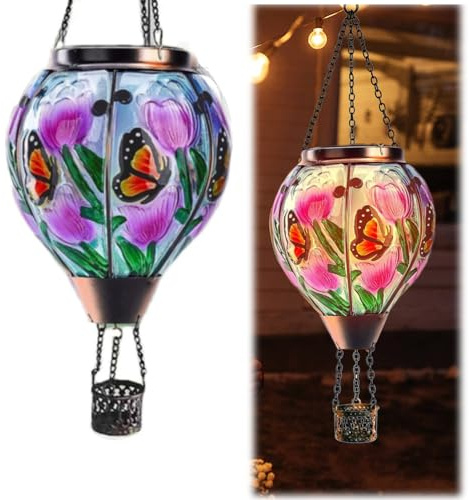 Neioaas Hot Air Balloon Solar Lantern - Twinkling Flame Hanging Solar Lantern, Outdoor Waterproof Light Garden Decoration for Patio Garden Yard Party Decoration (Butterfly)