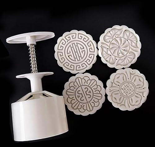 GZKDKZB Mooncake Mold Press Moon Cake Mold Set,Mid-Autumn Festival Hand-Pressure Moon Cake Maker 4 Pcs Cookie Stamps for Baking DIY Cake Cookie Biscuit Dessert Mooncake Mould,50g/100g