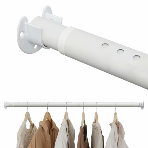 FASTDEPLE Kleiderstange Schrank, ausziehbar Kleiderstange 40-282 cm, weiße Kleiderstange Schrankstange mit 2 Stück U-Form Basis für Garderoben, Waschräume und Wohnmobile
