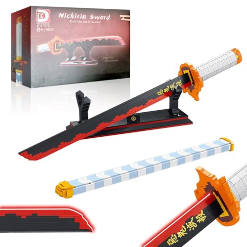 Hengrongshen Katana Demon-Slayer, 100cm Épée Rengoku en Briques de Construction Style Ideas, Kit de 790 Pièces avec Support et Gaine, Cosplay Manga Cadeau Décoratif pour Adultes et Enfants