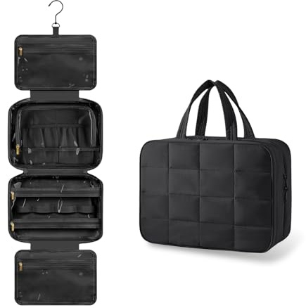 Aucuu Kulturbeutel zum Aufhängen, Hängender Kulturbeutel, Kosmetiktasche Damen Herren, Faltbare Kosmetiktasche Groß, Reise Kulturtasche, Waschtasche mit Haken, Toilettentasche Reise Schmuck Organizer
